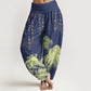 Pure Cotton Chinese Calligraphy Landscape Painting Women's Elastic Waist Harem Pants