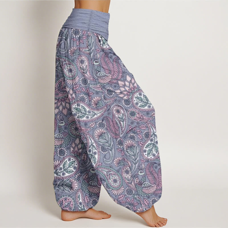 Pure Cotton Cashew Flower Peacock Sunflower Design Women's Elastic Waist Harem Pants