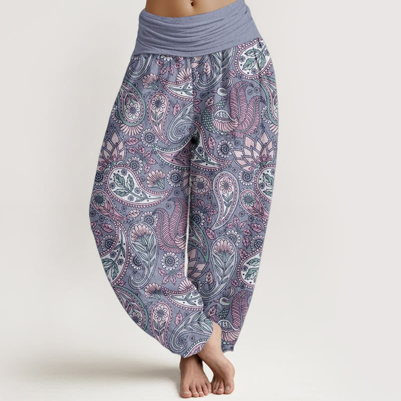 Pure Cotton Cashew Flower Peacock Sunflower Design Women's Elastic Waist Harem Pants