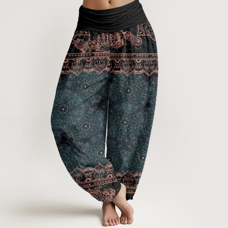 Cotton Elegant Mandala Flowers Design Women's Elastic Waist Harem Pants