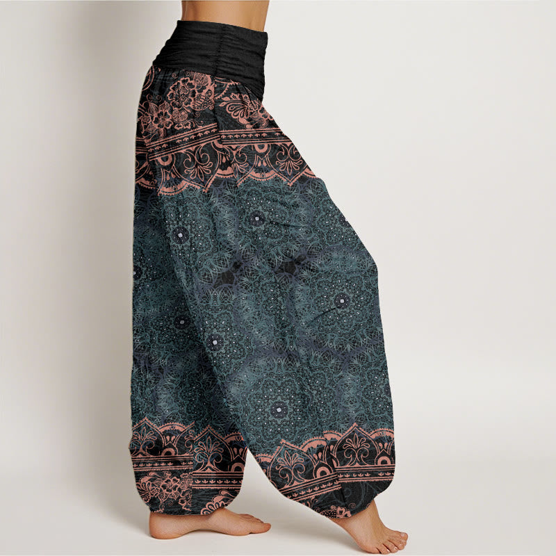 Cotton Elegant Mandala Flowers Design Women's Elastic Waist Harem Pants