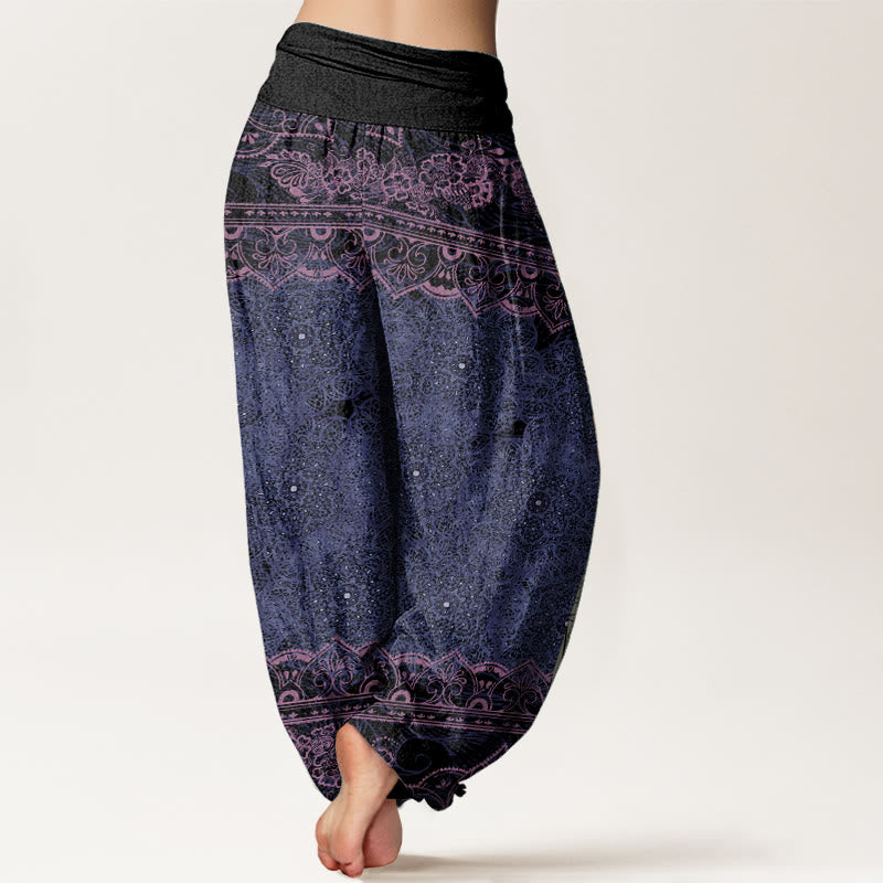 Cotton Elegant Mandala Flowers Design Women's Elastic Waist Harem Pants