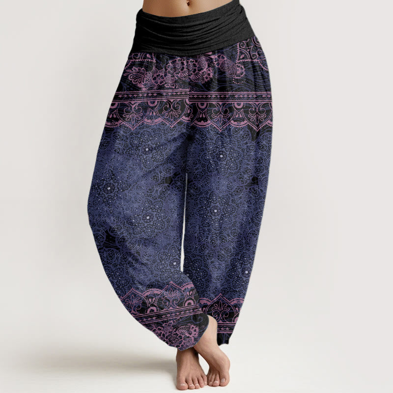 Cotton Elegant Mandala Flowers Design Women's Elastic Waist Harem Pants