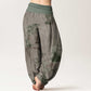 Cotton Casual Bamboo Rock Ink Painting Women's Elastic Waist Harem Pants