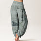 Cotton Casual Bamboo Rock Ink Painting Women's Elastic Waist Harem Pants