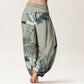 Cotton Casual Red-crowned Crane Pine Tree Mountain Women's Elastic Waist Harem Pants