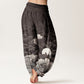 Cotton Casual Wave Moon Mountain Pattern Women's Elastic Waist Harem Pants