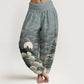 Cotton Casual Wave Moon Mountain Pattern Women's Elastic Waist Harem Pants