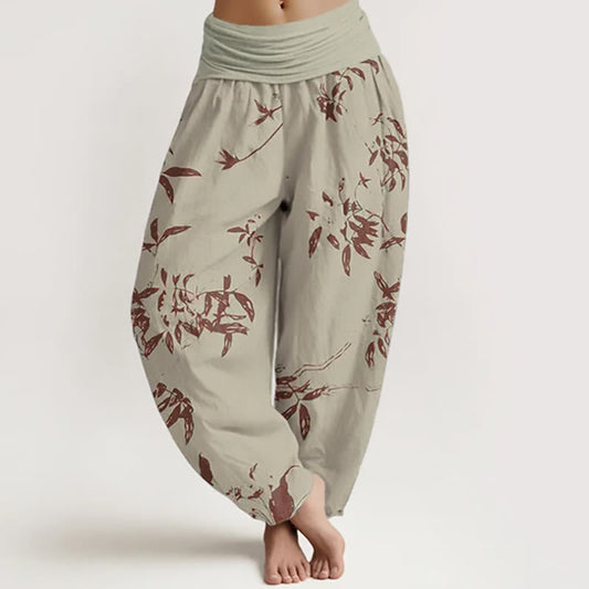 Cotton Branch Pattern Women's Elastic Waist Harem Pants