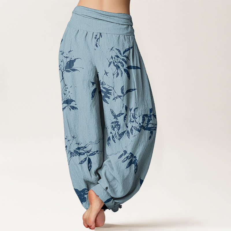 Cotton Branch Pattern Women's Elastic Waist Harem Pants