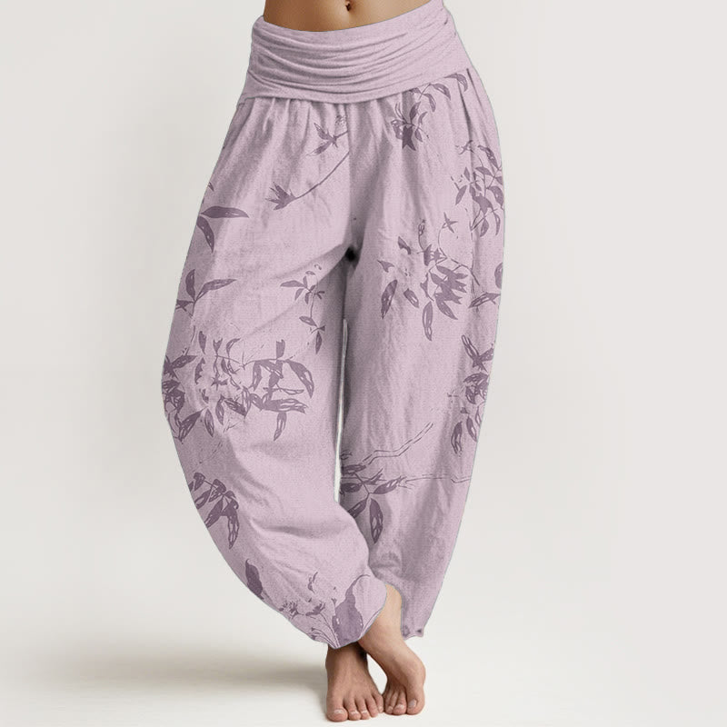 Cotton Branch Pattern Women's Elastic Waist Harem Pants
