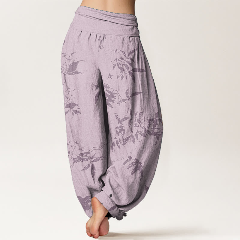 Cotton Branch Pattern Women's Elastic Waist Harem Pants