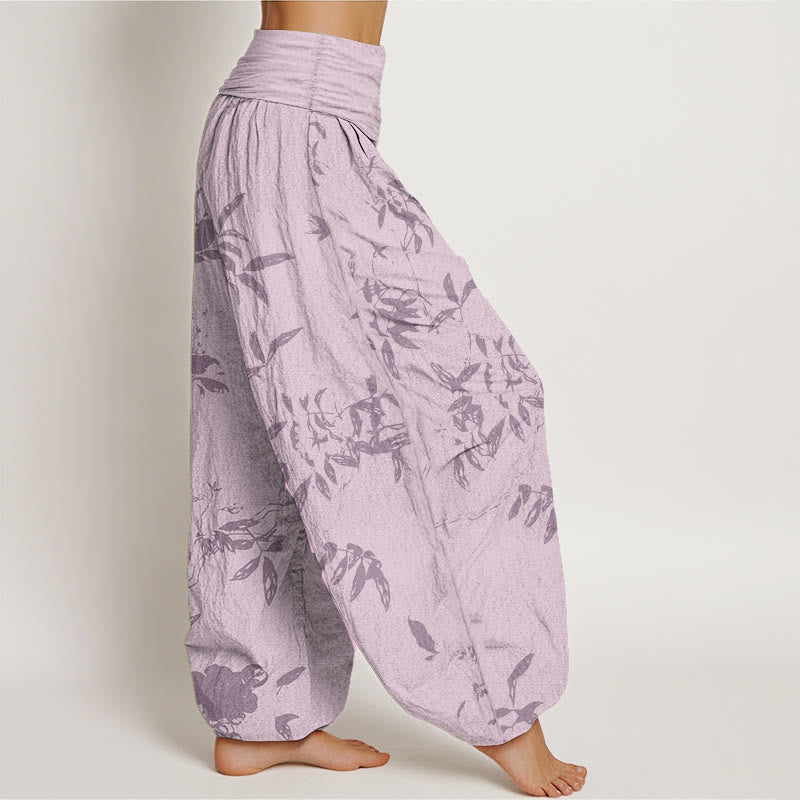 Cotton Branch Pattern Women's Elastic Waist Harem Pants
