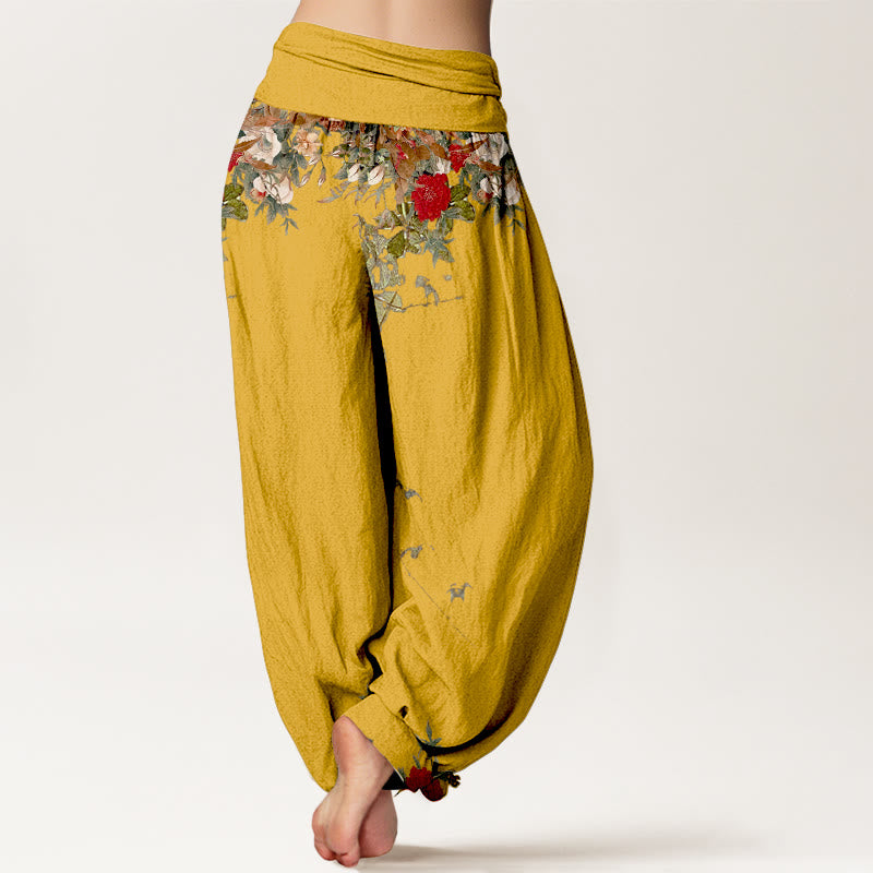 Pure Cotton Colourful Flower Leaves Patterns Women's Elastic Waist Harem Pants
