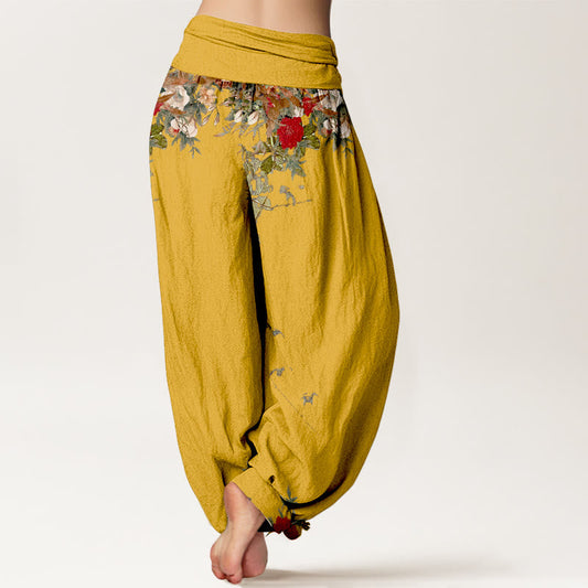 Pure Cotton Colourful Flower Leaves Patterns Women's Elastic Waist Harem Pants