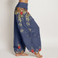 Pure Cotton Colourful Flower Leaves Patterns Women's Elastic Waist Harem Pants