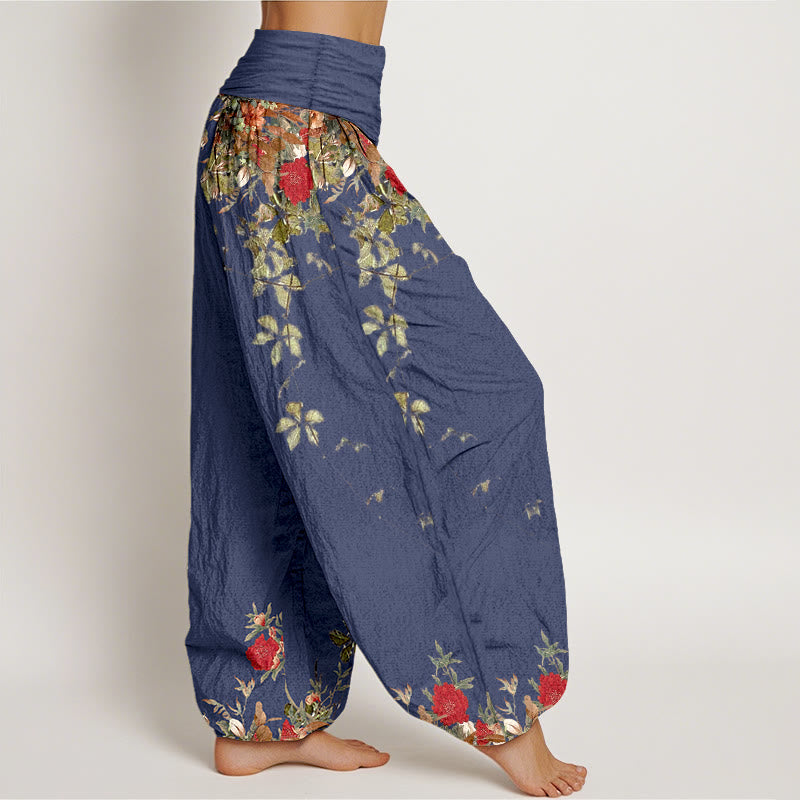 Pure Cotton Colourful Flower Leaves Patterns Women's Elastic Waist Harem Pants