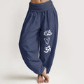 Pure Cotton Lotus Heart Shape Om Symbol Pattern Women's Elastic Waist Harem Pants