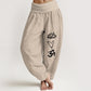 Pure Cotton Lotus Heart Shape Om Symbol Pattern Women's Elastic Waist Harem Pants
