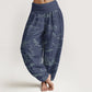 Cotton Mountain Moon Auspicious Clouds Pattern Women's Elastic Waist Harem Pants