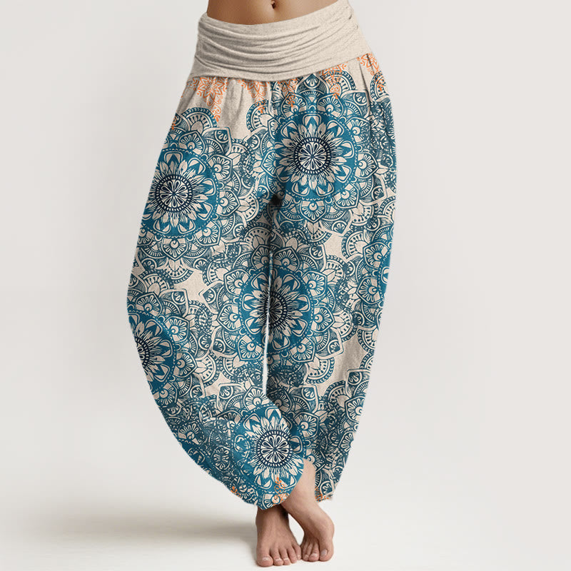 Pure Cotton Triangular Mandala Patterns Women's Elastic Waist Harem Pants