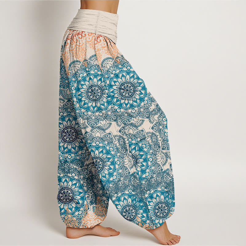 Pure Cotton Triangular Mandala Patterns Women's Elastic Waist Harem Pants