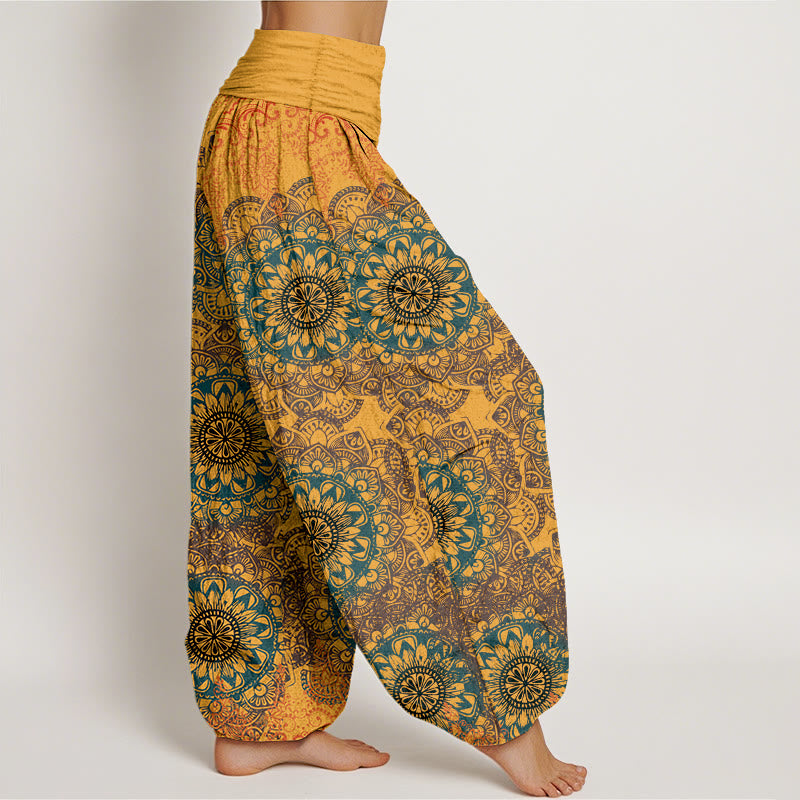 Pure Cotton Triangular Mandala Patterns Women's Elastic Waist Harem Pants