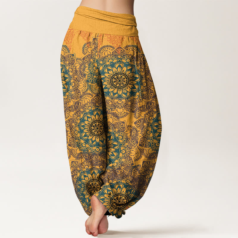 Pure Cotton Triangular Mandala Patterns Women's Elastic Waist Harem Pants