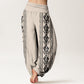Cotton Lotus Flowers Double Dorje Vajra Namaste Om Design Women's Elastic Waist Harem Pants