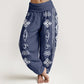 Cotton Lotus Flowers Double Dorje Vajra Namaste Om Design Women's Elastic Waist Harem Pants
