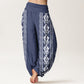 Cotton Lotus Flowers Double Dorje Vajra Namaste Om Design Women's Elastic Waist Harem Pants