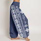 Cotton Lotus Flowers Double Dorje Vajra Namaste Om Design Women's Elastic Waist Harem Pants