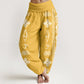 Cotton Lotus Flowers Double Dorje Vajra Namaste Om Design Women's Elastic Waist Harem Pants