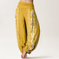Cotton Lotus Flowers Double Dorje Vajra Namaste Om Design Women's Elastic Waist Harem Pants