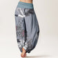 Cotton Casual Red-crowned Crane Pine Tree Mountain Women's Elastic Waist Harem Pants