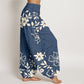 Cotton Retro Simple Flowers Leaves Pattern Women's Elastic Waist Harem Pants