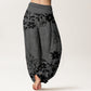 Cotton Retro Simple Flowers Leaves Pattern Women's Elastic Waist Harem Pants