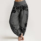 Cotton Retro Simple Flowers Leaves Pattern Women's Elastic Waist Harem Pants