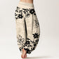 Cotton Retro Simple Flowers Leaves Pattern Women's Elastic Waist Harem Pants