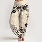 Cotton Retro Simple Flowers Leaves Pattern Women's Elastic Waist Harem Pants
