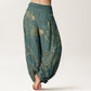 Cotton Lotus Leaf Koi Fish Women's Elastic Waist Harem Pants