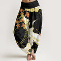 Pure Cotton Cranes Flowers Auspicious Clouds Pattern Women's Elastic Waist Harem Pants
