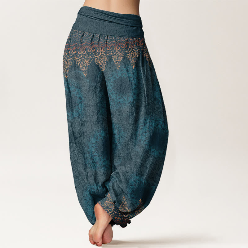 Cotton Triangular Mandala Patterns Women's Elastic Waist Harem Pants