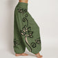 Cotton Casual Lotus Auspicious Clouds Design Women's Elastic Waist Harem Pants