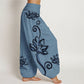 Cotton Casual Lotus Auspicious Clouds Design Women's Elastic Waist Harem Pants