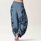 Cotton Casual Lotus Auspicious Clouds Design Women's Elastic Waist Harem Pants