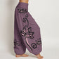 Cotton Casual Lotus Auspicious Clouds Design Women's Elastic Waist Harem Pants