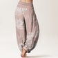 Cotton Pink And White Lotus Women's Elastic Waist Harem Pants