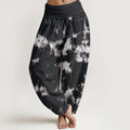 Cotton White Lines Spots Tie-Dye Pattern Women's Elastic Waist Harem Pants