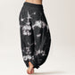 Cotton White Lines Spots Tie-Dye Pattern Women's Elastic Waist Harem Pants